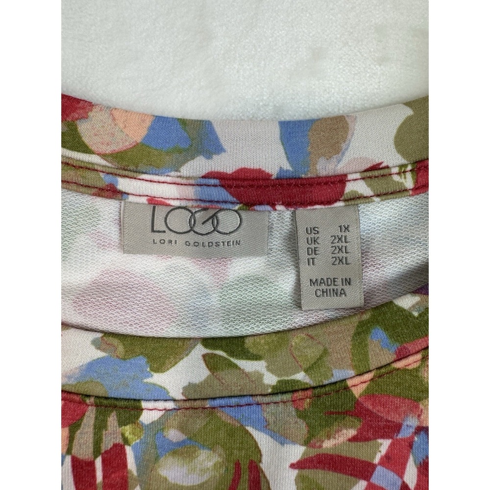 LOGO Lori Goldstein 3/4 Sleeve Top Eyelet Lace Sleeve Pink Rose Cloud Pockets 1x - Picture 4 of 13